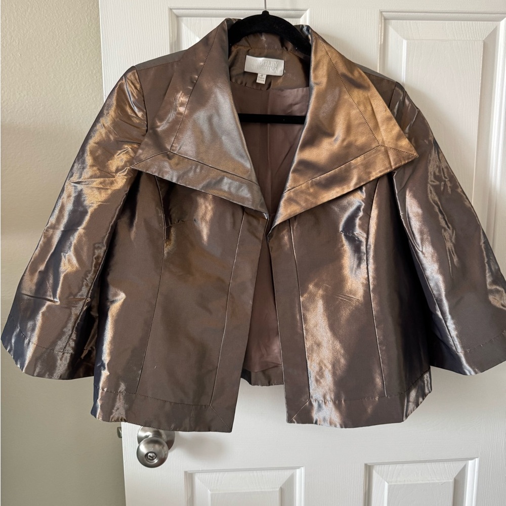 #333-9 Badgley Mischka 3 Pc Suit Bronze 8 skirt Straight, Jacket Open Front NWOT - Picture 10 of 16